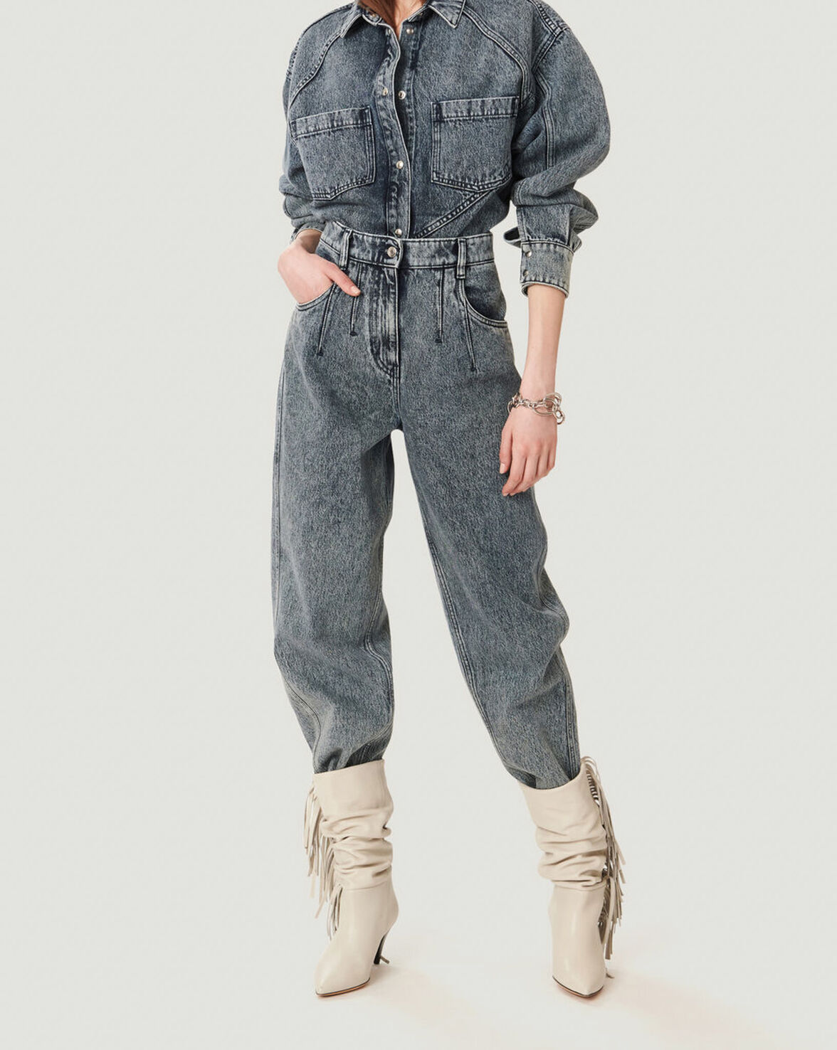 NUEIL ACID WASH DENIM BUTTON UP SHIRT image number null
